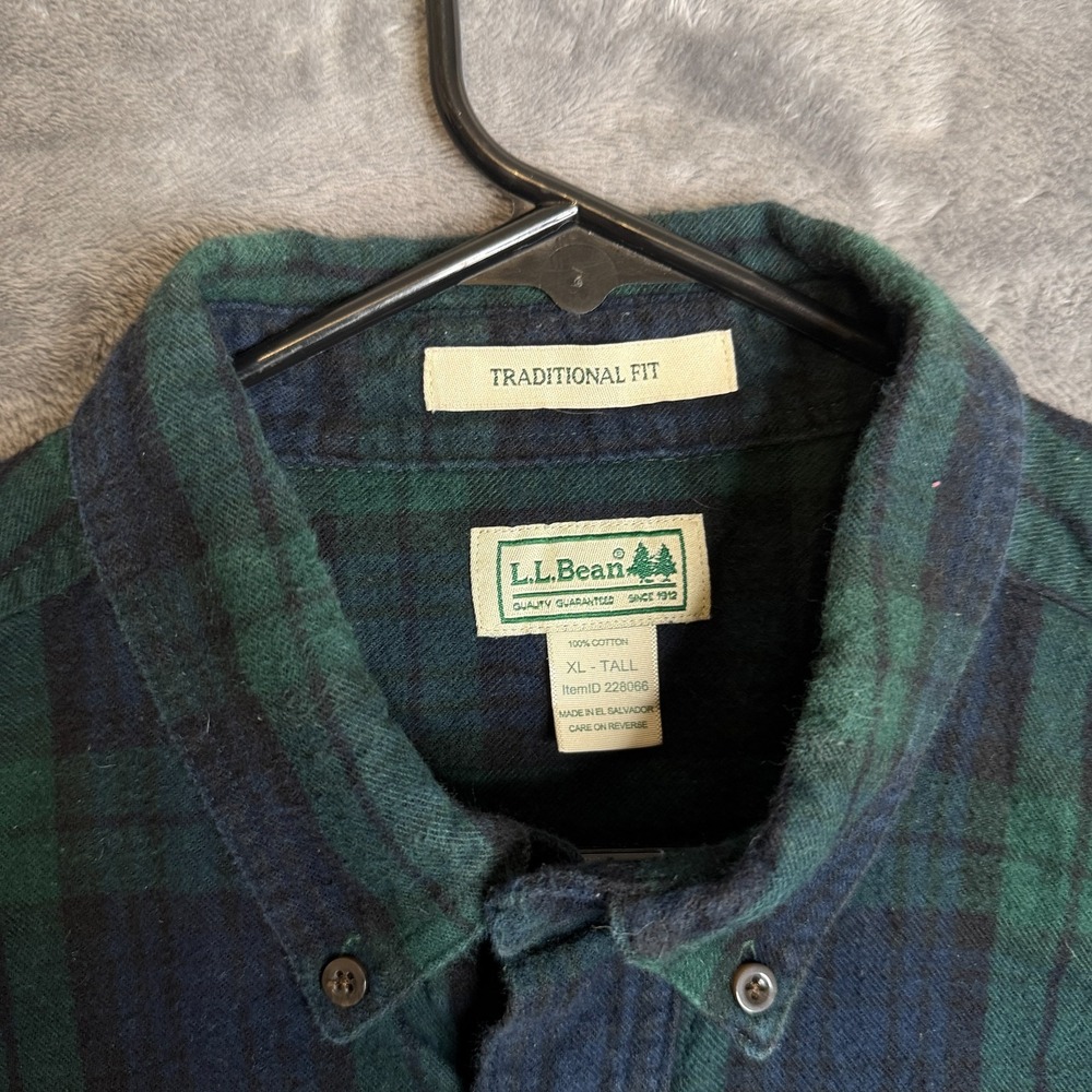 L.L. Bean Mens Flannel Green Long Sleeve Button Down Collard Shirt Size XL-Tall - Picture 2 of 7